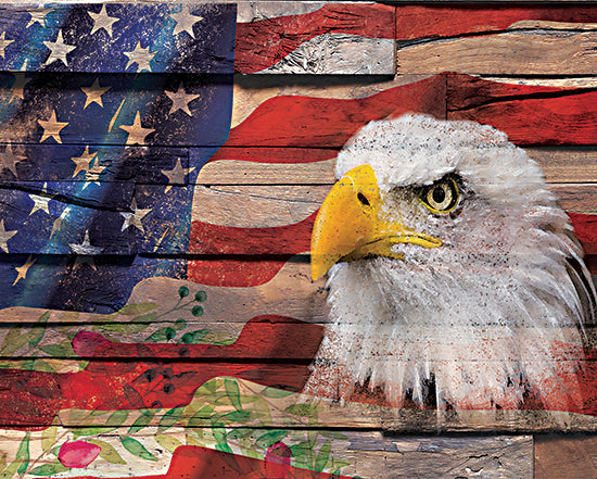 JG Studios JGS598 - JGS598 - Waving American Flag with Eagle - 16x12 Patriotic, American Flag, Eagle, Bald Eagle, Flowers, Wood Planks Background from Penny Lane