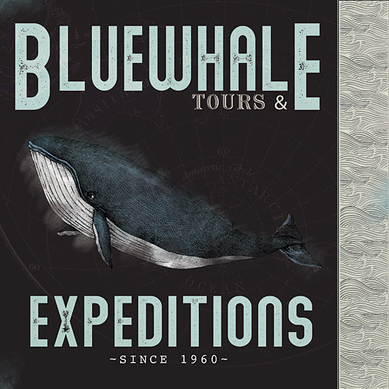 JG Studios JGS604 - JGS604 - Bluewhale Tours & Expeditions - 12x12 Coastal, Whale, Bluewhale Tours & Expeditions, Typography, Signs, Textual Art, Advertisement, Waves, Masculine from Penny Lane