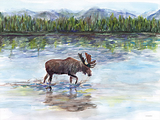 Kamdon Kreations KAM650 - KAM650 - River Crossing - 16x12 Landscape, River, Trees, Mountains, Moose, Wildlife, Reflection from Penny Lane