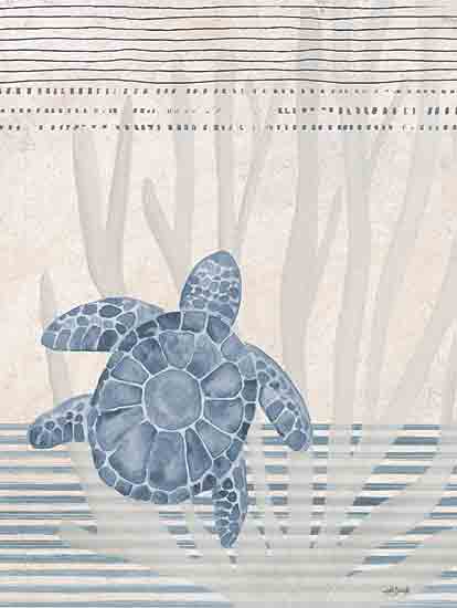 Katie Doucette KD171 - KD171 - Subtle Sea Turtle - 12x16 Coastal, Turtle, Sea Turtle, Blue Turtle, Coral Reef, Tan, Blue, Neutral Palette from Penny Lane