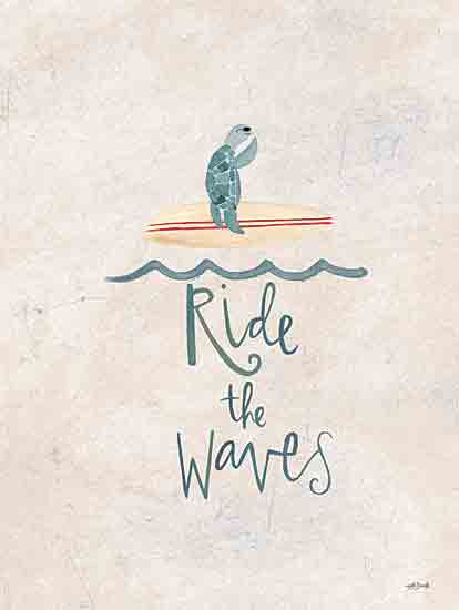 Katie Doucette KD178 - KD178 - Ride the Waves - 12x16 Coastal, Whimsical, Turtle, Surfboard, Wave, Ride the Waves, Typography, Signs, Textual Art from Penny Lane