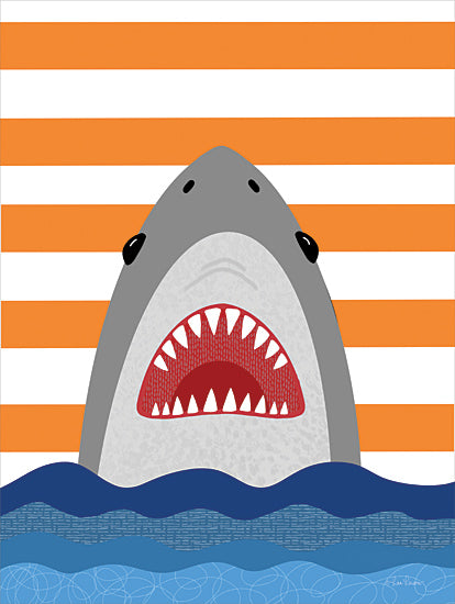 Lisa Larson LAR613 - LAR613 - Shark Teeth - 12x16 Children, Boys, Shark, Shark Teeth, Orange and White Stripes, Coastal, Triptych from Penny Lane