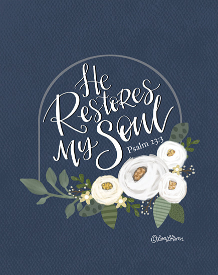 Lisa Larson LAR629 - LAR629 - He Restores My Soul - 12x16 Religious, He Restores My Soul, Psalm, Bible Verse, Typography, Signs, Textual Art, Flowers, Folk Art Flowers from Penny Lane