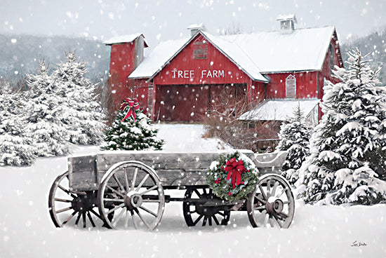 Lori Deiter LD3415 - LD3415 - Tree Farm Wagon - 18x12 Photography, Winter, Christmas, Farm, Barn, Red Barn, Wagon, Snow, Trees, Christmas Trees, Tree Farm, Typography, Signs, Textual Art from Penny Lane