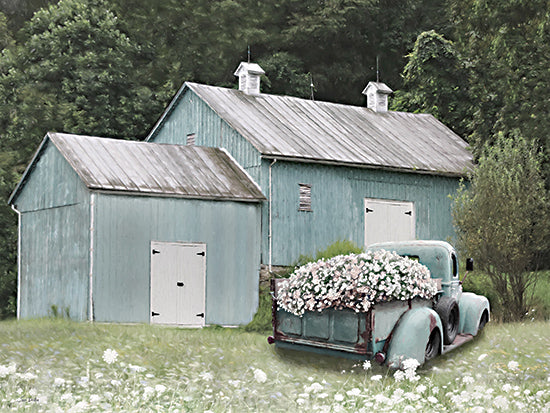 Lori Deiter LD3491 - LD3491 - Weathered Blue Barn - 16x12 Photography, Farm, Barn, Blue Barn, Truck, Pickup Truck, Blue Truck, Flowers, Floral Truck, Wildflowers, Landscape, Trees from Penny Lane