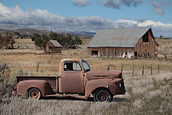 Lori Deiter LD3494 - LD3494 - Old Western Farm - 18x12 Photography, Farm, Barns, Truck, Rusty Truck, Fence, Landscape, Trees, Sky, Clouds, Old Western Farm from Penny Lane