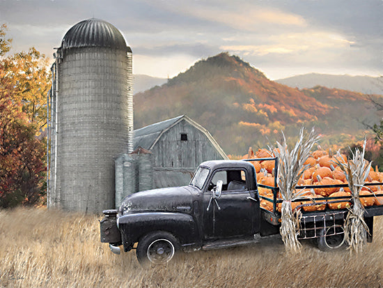 Lori Deiter LD3549 - LD3549 - Autumn at the Pumpkin Farm - 16x12 Photography, Farm, Pumpkin Farm, Barn, Silo, Truck, Black Truck, Pumpkins, Corn Stalks, Landscape, Mountains, Fall from Penny Lane