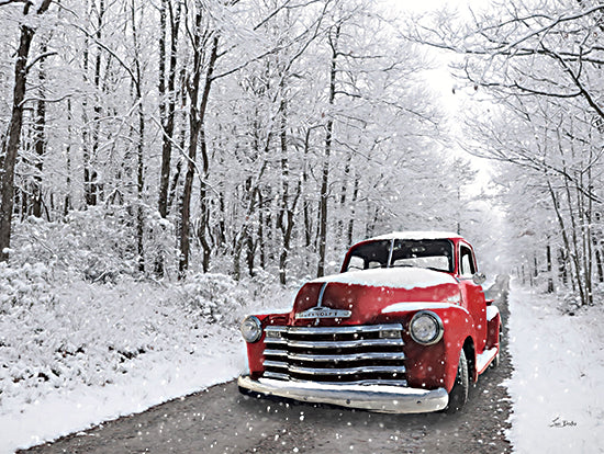 Lori Deiter LD3580 - LD3580 - Snowy Day - 16x12 Photography, Winter, Snow, Truck, Red Truck, Trees, Ice, Road from Penny Lane