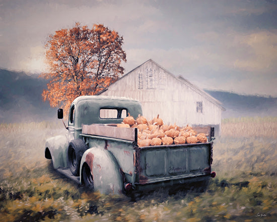 Lori Deiter LD3711 - LD3711 - Pumpkin Patch Picks I - 16x12 Photography, Fall, Farm, Barn, White Barn, Truck, Blue Truck, Pumpkins, Pumpkin Patch, Tree, Fall Leaves from Penny Lane