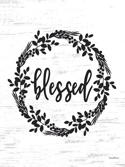 Lettered & Lined LET1148 - LET1148 - Blessed Wreath - 12x16 Inspirational, Wreath, Greenery, Blessed, Typography, Signs, Textual Art, Black & White from Penny Lane