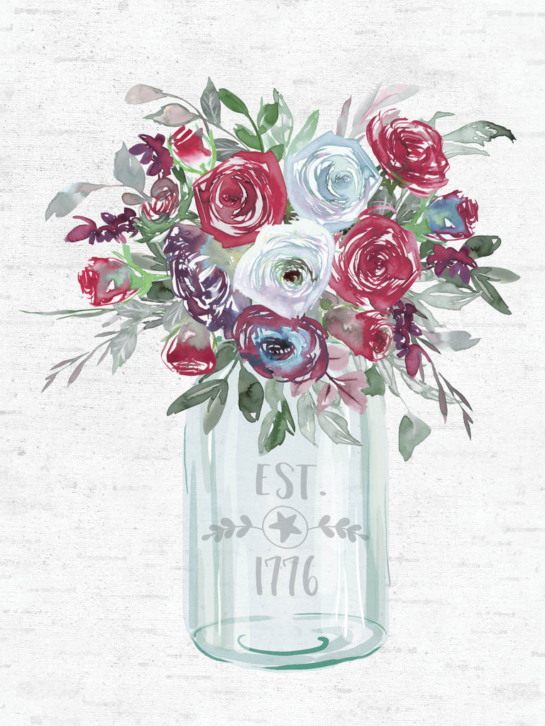 lettered & lined LET1174 - LET1174 - Patriotic Roses Est. 1776 - 12x16 Patriotic, Roses, Bouquet, Greenery, Canning Jar, Est. 1776, Signs, Farmhouse/Country from Penny Lane