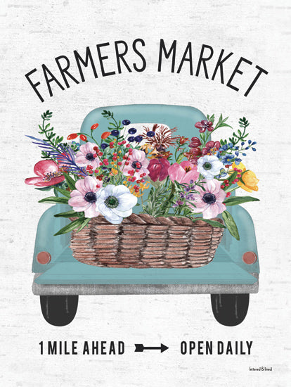 lettered & lined LET1187 - LET1187 - Farmer's Market Flowers - 12x16 Farmer's Market, Truck, Flowers, Basket, Flower Truck, Floral Arrangement, Farmer's Market One Mile Ahead ~ Open Daily, Typography, Signs, Textual Art, Cottage/Country, Advertisements from Penny Lane