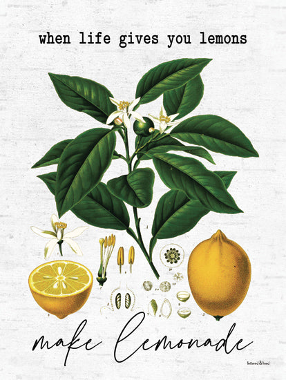 lettered & lined LET1192 - LET1192 - Make Lemonade - 12x16 Inspirational, When Life Give You Lemons Make Lemonade, Typography, Signs, Textual Art, Lemons, Leaves, Kitchen, Botanical, Illustration from Penny Lane