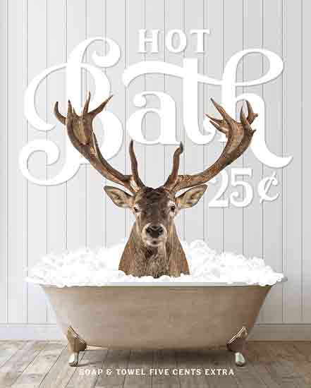 lettered & lined LET981 - LET981 - Deer Hot Bath - 12x16 Whimsical, Bath, Bathroom, Bathtub, Deer, Bubbles, Hot Bath 25 Cents Soap & Towel Five Cents Extra, Typography, Signs, Textual Art, Wood Planks from Penny Lane