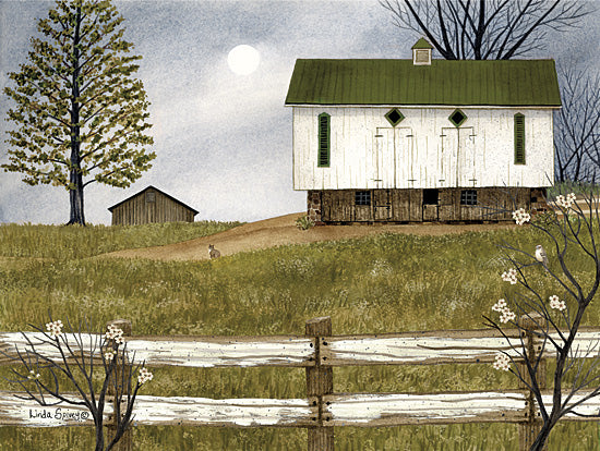 Linda Spivey LS1915 - LS1915 - Springtime on the Farm - 16x12 Farm, Barn, White Barn, Landscape, Spring, Trees, Fence, Flowering Trees, Folk Art, Country from Penny Lane