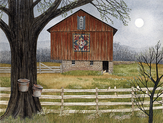 Linda Spivey LS1916 - LS1916 - Maple Hills Farm - 16x12 Farm, Barn, Red Barn, Barn Quilt, Landscape, Maple Syrup Buckets, Tapping a Maple Tree, Fence, Night, Moon, Trees, Wildflowers, Folk Art, Country from Penny Lane