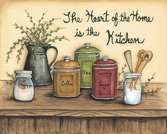 Mary Ann June MARY635 - MARY635 - Heart of the Home - 16x12 Still Life, Kitchen, Primitive, Canisters, Pitcher, Greenery, The Heart of the Home is the Kitchen, Typography, Signs, Textual Art from Penny Lane