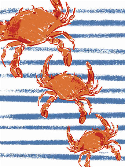 Molly Mattin MAT223 - MAT223 - Crabs on Stripes    - 12x16 Coastal, Patriotic, Crabs, Red Crab, Blue & White Stripes, July 4th, Independence Day from Penny Lane