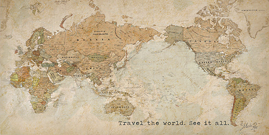 Marla Rae MAZ5930 - MAZ5930 - Travel the World.  See it All. - 18x9 Travel, Map, World Map, Landscape, Continents, Oceans, Travel the World.  See It All, Typography, Signs, Textual Art, Neutral Palette from Penny Lane