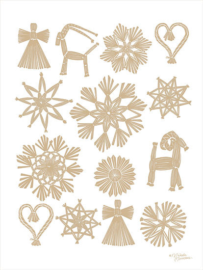 Michele Norman MN382 - MN382 - Straw Ornaments - 12x16 Christmas, Holidays, Ornaments, Straw Ornaments, Winter, Snowflakes, Primitive from Penny Lane