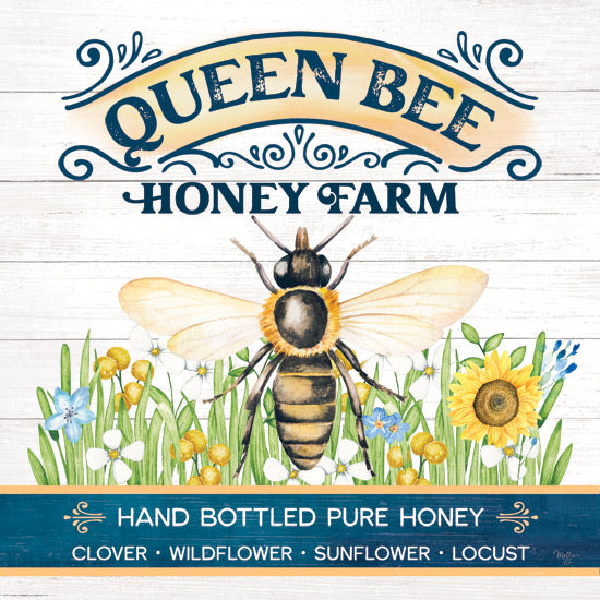 Mollie B. MOL2792 - MOL2792 - Queen Bee Honey Farm - 12x12 Farm, Honey Bee, Bee, Honey Farm, Queen Bee Honey Farm, Typography, Signs, Textual Art, Flowers, Farmhouse/Country from Penny Lane