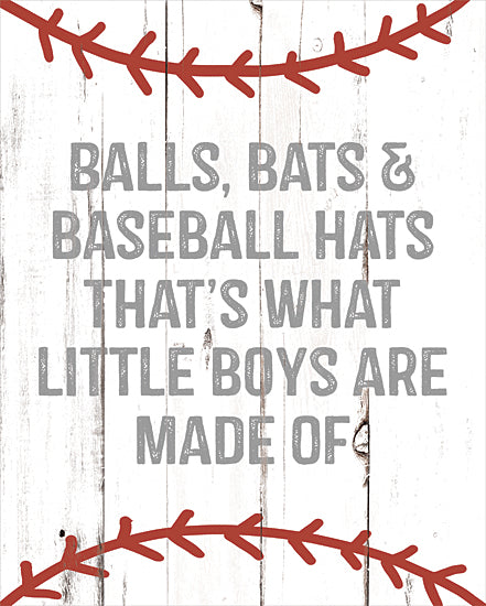 Masey St. Studios MS235 - MS235 - Boys and Baseball - 12x16 Baseball, Sports, Red Stitching, Bats & Baseball Hats That's what Little Boys are Made Of, Typography, Signs, Textual Art, Masculine, Children from Penny Lane