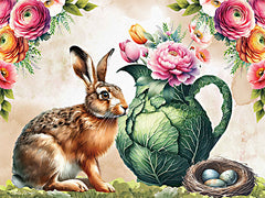 ND412 - Full Bloom Rabbit and Pitcher of Flowers - 16x12