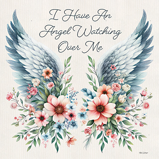 Nicole DeCamp ND420 - ND420 - Angel Watching Over Me - 12x12 Bereavement, Angle Wings, Flowers, Pink Flowers, Greenery, I Have an Angel Watching Over Me, Typography, Signs, Textual Art from Penny Lane