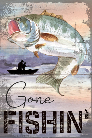 Nicole DeCamp ND569 - ND569 - Gone Fishin' - 12x18 Lake, Fish, Rowboat, Gone Fishin' Typography, Signs, Textual Art, Masculine from Penny Lane