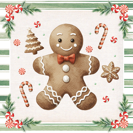 Nicole DeCamp ND622 - ND622 - Gingerbread Boy - 12x12 Christmas, Holidays, Kitchen, Gingerbread Man, Cookies, Candy, Candy Canes, Winter, Pine Sprigs, Green and White Border from Penny Lane