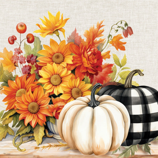 Nicole DeCamp ND631 - ND631 - Fall Flowers and Pumpkins - 12x12 Fall, Still Life, Flowers, Mums, Berries, Greenery, Pumpkins, White Pumpkin, Black & White Pumpkin, Cottage/Country from Penny Lane