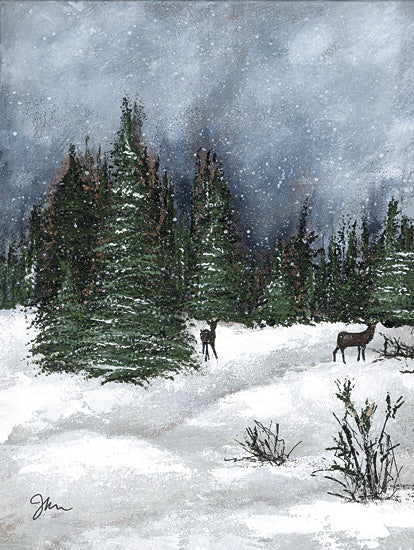 Julie Norkus NOR347 - NOR347 - Foraging 1 - 12x16 Winter, Landscape, Trees, Forest, Snow, Deer, Foraging, Brush from Penny Lane