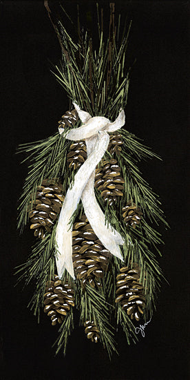 Julie Norkus NOR351 - NOR351 - Pinecone Swag - 9x18 Winter, Pine Cones, Swag, Pine Needles, White Ribbon, Black Background from Penny Lane