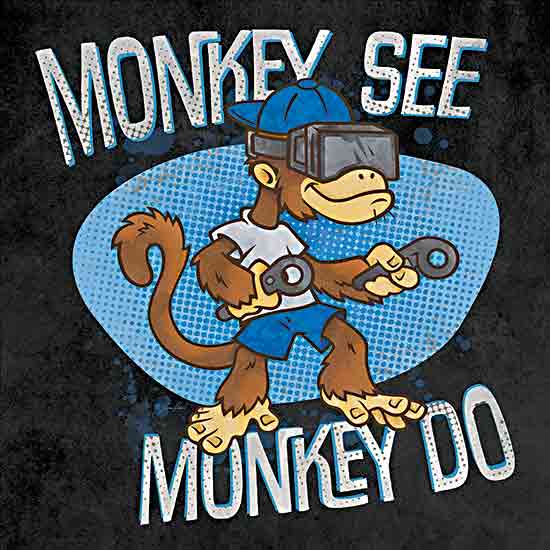 Lauren Rader RAD1430 - RAD1430 - Monkey See, Monkey Do - 12x12 Whimsical, Monkey, Gamer, Controllers, Video Games, Monkey See Monkey Do, Typography, Signs, Textual Art, Children, Masculine from Penny Lane