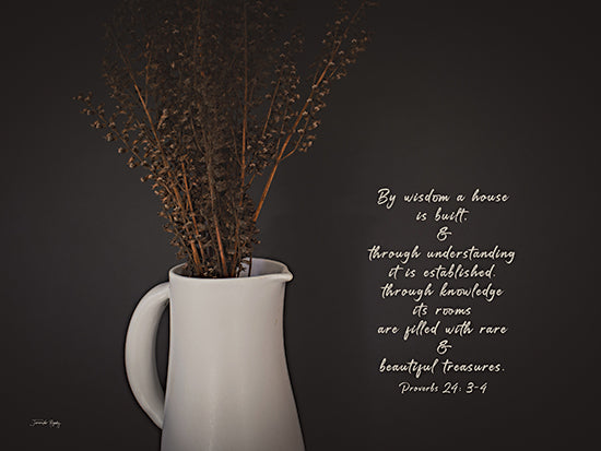 Jennifer Rigsby RIG229 - RIG229 - By Wisdom a House is Built - 16x12 Photography, Pitcher, Tree Branches, Berries, Religious, By Wisdom a House is Built, Proverbs, Bible Verse, Typography, Signs, Textual Art, Dark Background from Penny Lane