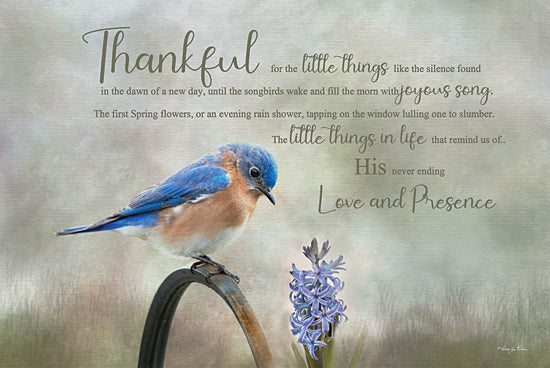 Robin-Lee Viera RLV696 - RLV696 - Thankful - 18x12 Photography, Religious, Thankful for the Little Things, Typography, Signs, Textual Art, Bird, Blue Bird, Flowers, Blue Flowers from Penny Lane