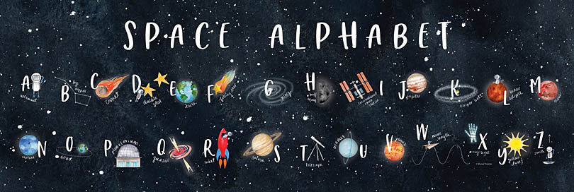 Rachel Nieman RN602 - RN602 - Space Alphabet - 36x12 Children, Space Icons, Chart, Space Alphabet, Typography, Signs, Textual Art, Stars, Astronomy from Penny Lane