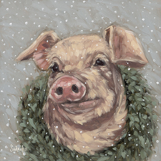 Sara G. Designs SGD242 - SGD242 - Snowy Day at the Farm 3 - 12x12 Winter, Whimsical, Pig, Farm Animal,  Snow, Wreath, Greenery, Brush Strokes from Penny Lane