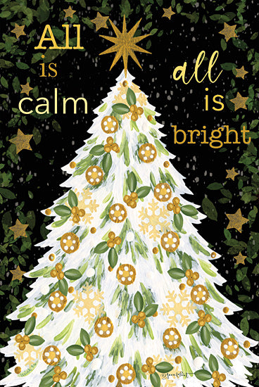 Annie LaPoint ALP2701 - ALP2701 - All is Calm Christmas Tree - 12x18 Christmas, Holidays, Christmas Tree, Christmas Music, All is Calm, All is Bright, Typography, Signs, Textual Art, Leaves, Stars, Flowers, Winter from Penny Lane