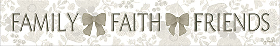 Annie LaPoint ALP2836 - ALP2836 - Family, Faith, Friends - 36x6 family faith friends, inspirational words, neutral bows, floral background, typography banner, farmhouse decor, religious, modern farmhouse, decorative sign, neutral palette, soft botanical from Penny Lane