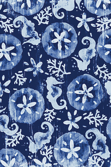 Annie LaPoint ALP2966 - ALP2966 - Midnight Ocean Drift - 12x16 backgrounds & patterns, coastal, animals, sea life, aquatic animals, stylized animals, seahorse, sand dollar, coral, distressed, decorative, vintage, digital illustration, navy from Penny Lane