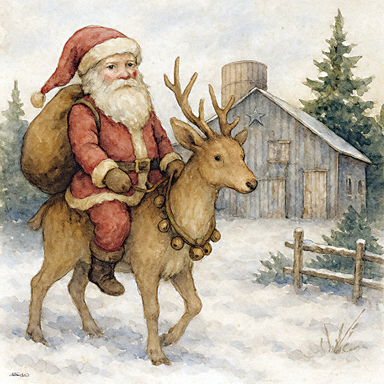 Anthony Smith ANT254 - ANT254 - Santa's Woodland Ride - 12x12 Santa Claus, reindeer, snowy farm, Christmas holiday, rustic barn, countryside winter, festive season, holiday character from Penny Lane