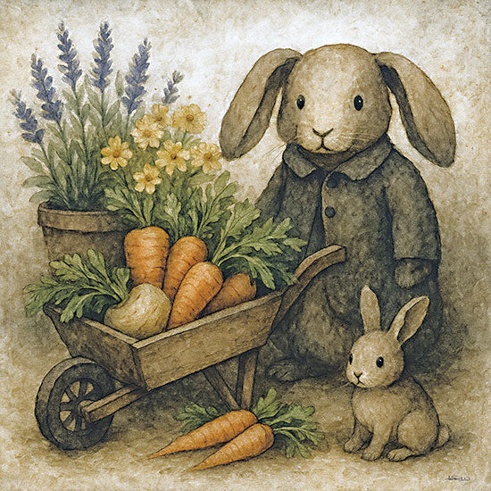 Anthony Smith ANT293 - ANT293 - Carrot Patch Picks - 12x12 vintage red pickup truck, hearts, flowers, valentine, love, bunny holding heart, whimsical, spring meadow, rustic transportation, watercolor illustration, romantic farmhouse from Penny Lane