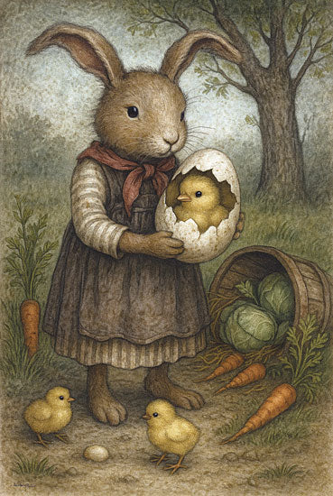 Anthony Smith ANT296 - ANT296 - A Springtime Surprise - 12x18 bunny in wildflowers, blue barn, spring garden, path, cottage meadow, pastel flowers, countryside landscape, whimsical rabbit, watercolor illustration, farmhouse decor from Penny Lane