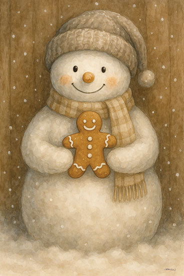 Anthony Smith ANT302 - ANT302 - Gingerbread Buddy - 12x18 holidays & seasonal, food & drink, juvenile, winter, christmas, baked goods, children, snowman, gingerbread man, snowflakes, scarf, beanie, cute, whimsical, gouache, neutral from Penny Lane