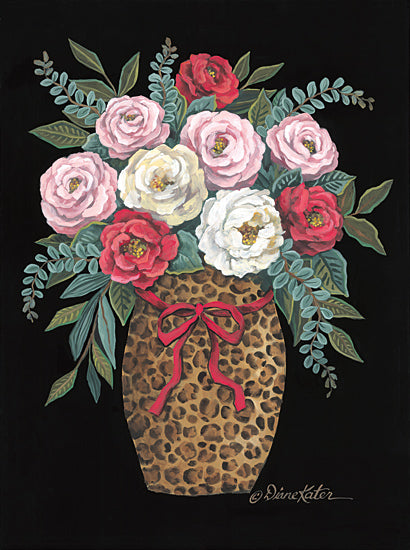 Diane Kater ART1429 - ART1429 - Leopard Vase Floral - 12x16 botanical, backgrounds & patterns, still life, floral, greenery, leaves, rose, vase, leopard print, ribbon, decorative, feminine, acrylic, multicolor from Penny Lane