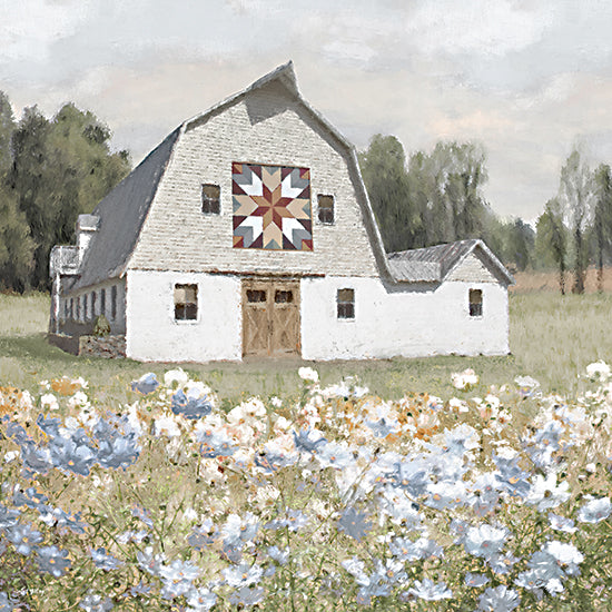 Amber Sterling AS318 - AS318 - Flower Field Quilt Barn II - 12x12 Farm, Barn, Quilt Block, Landscape, Flowers, Blue Flowers, White Flowers, Trees from Penny Lane