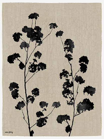 Amber Sterling AS514 - AS514 - Ink Garden I - 12x16 botanical silhouette, black flowers, minimalist floral, neutral background, crackle texture, moody, nature print, decorative wall art, modern vintage style, black and white botanical from Penny Lane