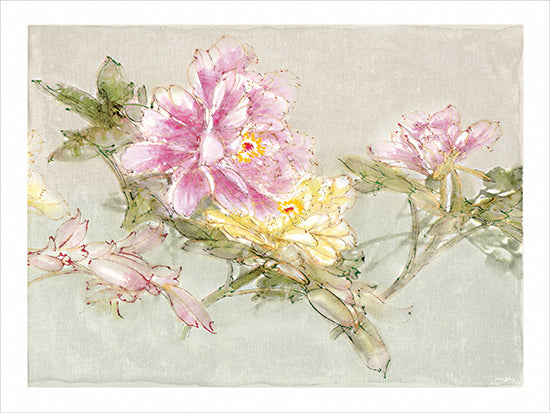 Amber Sterling AS536 - AS536 - Ode to Spring I - 16x12 floral watercolor, pink and yellow blossoms, soft petals, botanical sketch, delicate lines, romantic floral painting, gentle pastel tones from Penny Lane