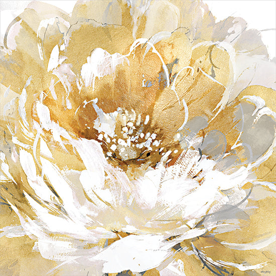Amber Sterling AS562 - AS562 - Golden Petals I - 12x12 abstract floral close-up, gold and white flower, textured petals, modern abstract, metallic gold, neutral palette, decorative floral, contemporary, brush strokes, layered paint, large bloom, statement art from Penny Lane